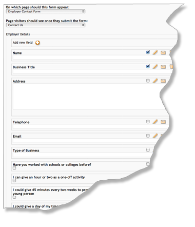 screenshot of enquiry form admin