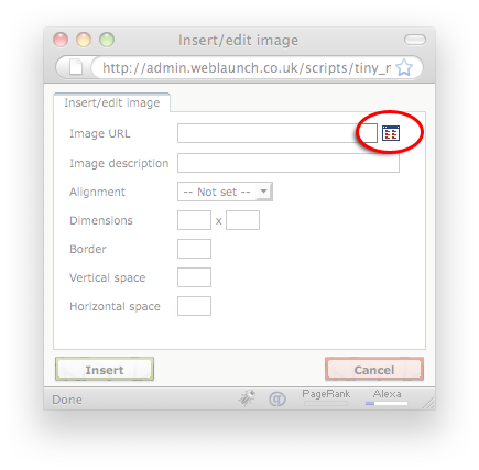 Image dialogue box