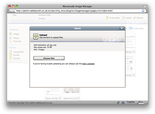Upload dialogu box