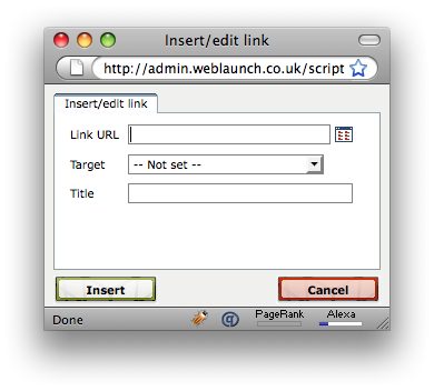 Insert/edit link dialogue box